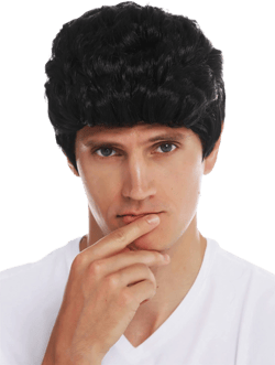 Wig Halloween men short wavy quiff sideburns Rockabilly 50's 60's black SARL084