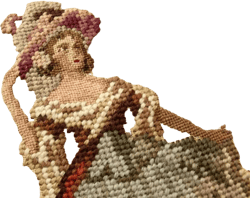 Vintage Needlepoint Unfinished Canvas Wall Hanging, Historical Theme Colonial Lady -- Vintage PREWORKED Needlepoint Canvas Figure