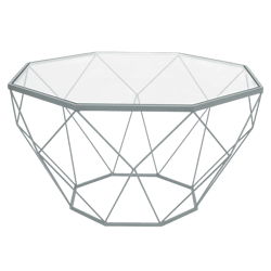 LeisureMod Malibu 31" Octagon Coffee Table - Modern Glass Top, Geometric Wireframed Accent Table, Perfect for Living Rooms and Small Spaces
