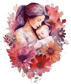 Mother's Day Heart Floral Flowers Watercolor Clip Art