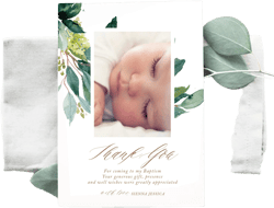 Baptism Printable Thank You Card, Spring Greenery Christening Photo Card, Personalized Christening Keepsake, Baptism Favors Remembrance Card
