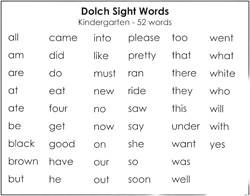 Printable Dolch Kindergarten Sight Words Flashcards 52 cards, Child-Friendly Fonts