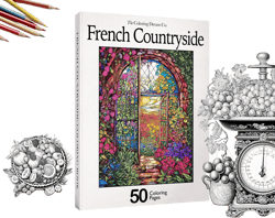 French Countryside Whimsical Coloring Book, Nature Landscapes, Printable Coloring Page, Adults Kids Coloring Pages