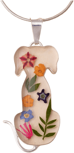 Real Flowers & Sterling Dog Necklace