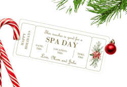 Happy Holidays Spa Day Gift Voucher  - INSTANT DOWNLOAD - EDITABLE Text - Printable, Christmas Spa Day Gift Certificate, Spa Day Coupon