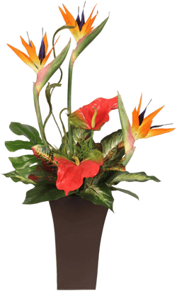 Jenny Silks Bird of Paradise Tropical Arrangement Tall Metal Container