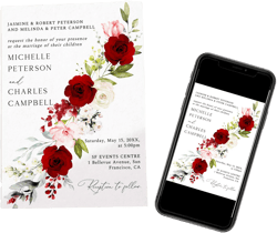 Red and White Wedding Invitation, Red Roses Wedding Invite, Floral Wedding, Editable Wedding Template, Printable Card, Instant Download, G26