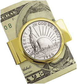 Men's American Coin Treasures 1986 Statue of Liberty Commemorative Half Dollar Coin In Coin Money Clip Coin Jewelry