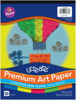 Ucreate Premium Neon Art Paper Pad, 5 Assorted Colors, 9" x 12", 50 Sheets (Pack of 2)