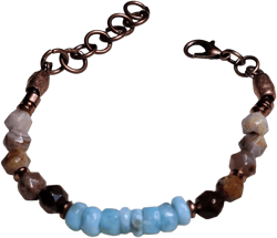 Petrified Wood and Dominican Republic Larimar Beaded Bracelet
