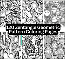 120 Zentangle Geometric Pattern Coloring Pages, Printable, Instant Digital Download, Adult Kid Coloring, Abstract Line Art Coloring