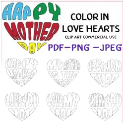 Mother's Day Color in Love Hearts Clip Art