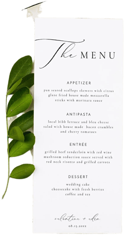 Elegant Calligraphy Wedding Menu Template, Printable Wedding Menu Cards, Editable Script 4x9 and 5x7 Table Menu, Simple Classic VALENTINA