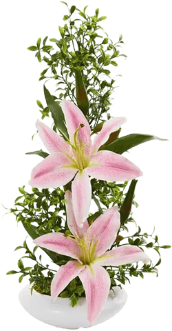 Nearly Natural Lily and Boxwood Artificial Arrangement in White Planter