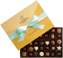 Godiva Assorted Milk Chocolate Gift Box with Aqua Ribbon, 36 Pieces
