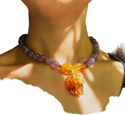 MAUNAVIBES Women's Handmade Dominican Amber and Amethyst Jewelry Set