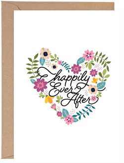 PRINTABLE Happily Ever After Lettering Floral Heart Congratulations Wedding Anniversary Love Greeting Card Instant Digital Download PDF