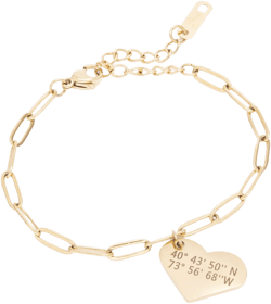 MignonandMignon Personalized Engraved Heart Pendant Paperclip Chain Bracelet