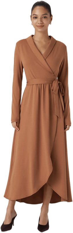 Halara Shawl Collar Long Sleeve Tie Side Midi Dress
