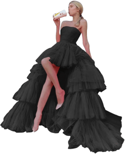 Women's Strapless Layered Tulle Prom Dress with Train
