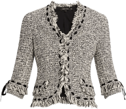 Rickie Freeman For Teri Jon Women's Tweed Fringe Ribbon Trim Jacket