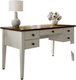 EUREKA ERGONOMIC Farmhouse Writing Desk, 55" Executive Office Desk with 3 Drawers,Keyboard Tray,Mid-Century Modern Computer Desk w Solid Wood Legs,Birch Finish,Antique White
