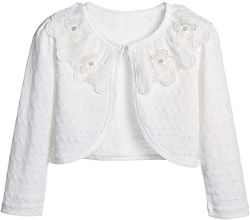 Girl's Lace Long Sleeve Bolero Cardigan Shrug with Pearls