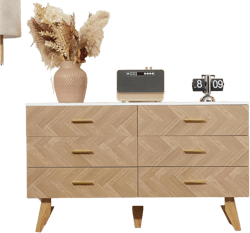 DHMAKER 6 Drawer Dresser for Bedroom, 48" Mid Century Modern Dresser with Metal Handle, Wide Wood Chest of Drawers for Bedroom, Living Room, Hallway, Oak