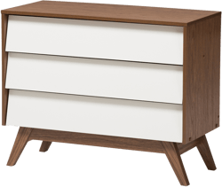 Hildon Mid-Century Modern Wood 3 Drawer Storage Chest Brown - Baxton Studio: Walnut Finish, Retro Design