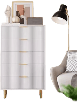 gaomon White Dresser, Modern 5 Drawer Dresser for Bedroom with Gold Handle and Large Drawer