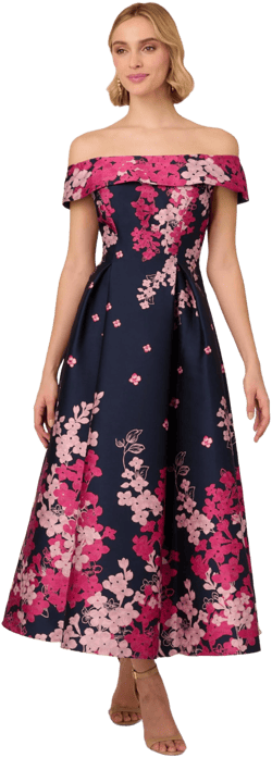 Adrianna Papell Women's Floral-print Off-the-Shoulder Dress