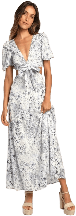 Lulus Floral Print Tie-Front Maxi Dress
