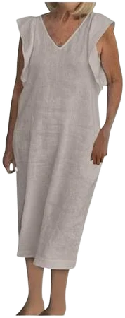 Women's Casual Linen V-Neck Ruffle Sleeve Dress