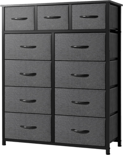 AZL1 Life Concept 11-Drawer Dresser, Fabric Storage Tower for Bedroom, Living Room, Large Tall Dressers for Bedroom with Wooden Top and Metal Frame, Bedroom Dressers & Chests of Drawers, Dark Grey