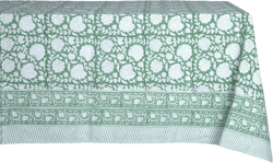 ATOSII Shalimar Green 100% Cotton Rectangle Spring Tablecloth, Handblock Floral Print Linen Table Cloth for Kitchen Dining I Parties, Outdoors, Weddings, Easter Holidays I 72 X 108 Inches I 8 Seater Shalimar Green 108" x 72" (Rectangular)