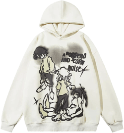 COOLMONAR Mens Cartoon Graphic Hoodies Streetwear Hooded Sweatshirt Pullover Hip Hop Fashion Y2K Hoodies Unisex