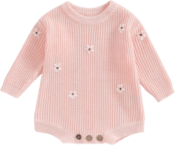 Douhoow Baby Sweater Romper Knit Baby Sweater Infant Girl Boy Sweatshirt Romper Fall Winter Outfits Light Pink-2 0-3 Months