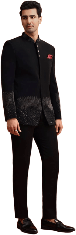 Black Jodhpuri Set With Zardozi Work