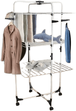 3-Tier Collapsible Laundry Rack Stand Garment Drying Station with Wheels and 4 Hooks