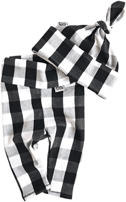 White Buffalo Plaid Leggings and Knot Hat, Unisex Preemie Boy Christmas Clothes, Newborn Coming Home Outfit, Baby Pants and Beanie Gift