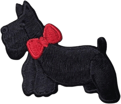 Scottie Embroidered Applique Patch - Black Dog, Red Bow, Puppy 3" - Iron On/Sew On Patches for Clothes, Jackets, Pants, Backpacks, Dress, Hats, Caps, Jeans