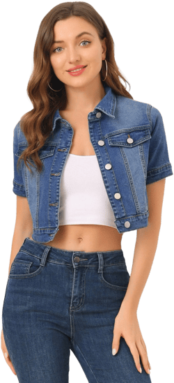 INSPIRE CHIC Women's Casual Short Sleeves Crop Denim Jacket