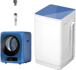 VCJ Portable Washing Machine and Dryer Set, 18lbs Fully Automatic Washer and 10lbs Portable Dryer with Stainless Steel Tub, Quiet Operation, Powerful Motor, Ideal for Household Use White & Blue