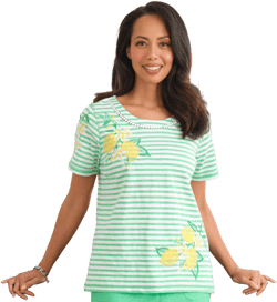 Alfred Dunner Women's Rise & Shine Lemon Printed Striped Tee