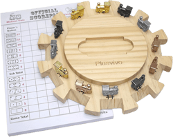Mexican Train Dominoes Accessories Set-Including a 7.89-Inch Wooden Mexican Train Hub up to 12 Players, 12 Metal Train Markers, and a 70-Sheet Mexican Train Score Pads
