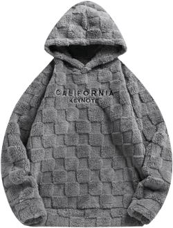 SOLY HUX Men's Letter Graphic Sherpa Embroidery Fleece Hoodie