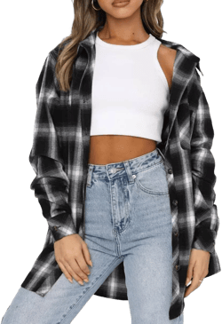 LEEDYA Womens Flannel Buffalo Print Shirts Casual Long Sleeve Button Down Blouses Loose Tunic Tops