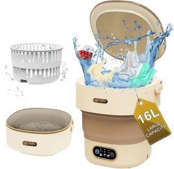 16L Portable Washing Machine, Mini Foldable Washer with Spin Dryer, Collapsible lavadora Portatil, Small Compact Luandry Washer for Baby Clothes, Socks, Underwear, Travel, Camping, Apartments, Brown