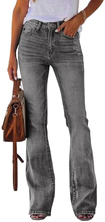 Koinshha Women's High Waisted Flare Boyfriend Bootcut Casual Denim Pants