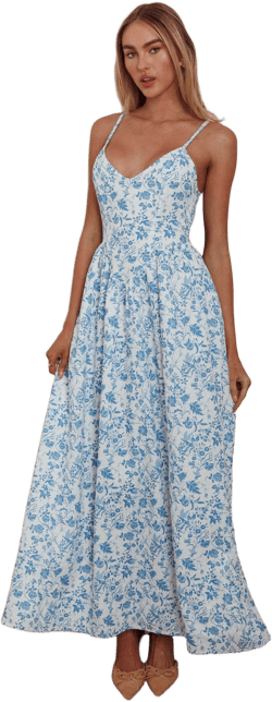 Mika & Gala Women's Enchanted Leaf Floral Print A-Line Maxi Dress